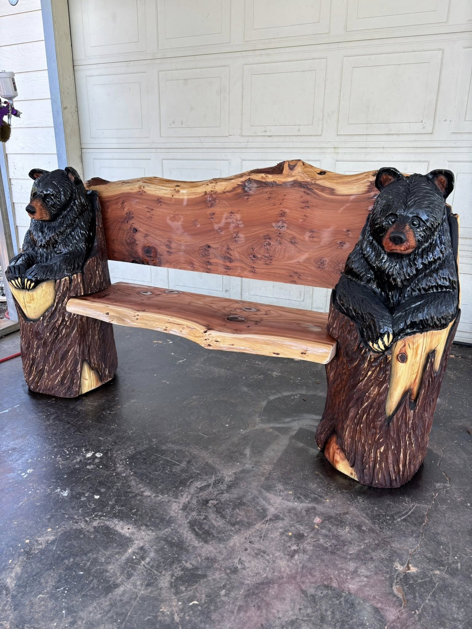 Custom carved bear on porch