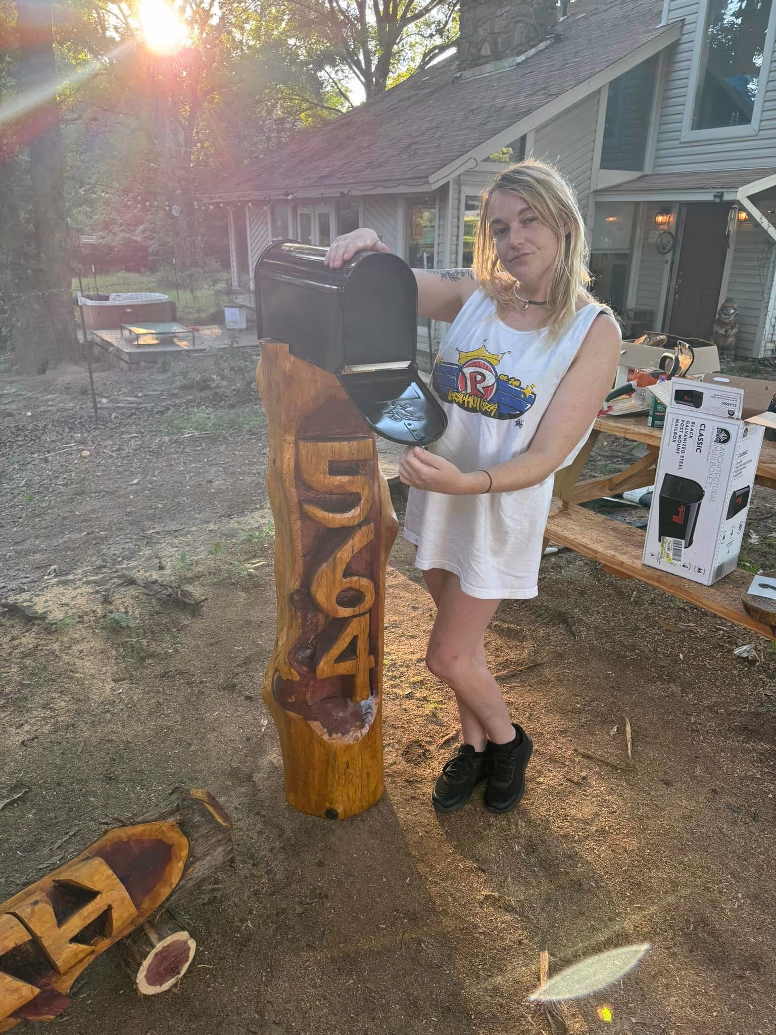 Custom carved mailbox post