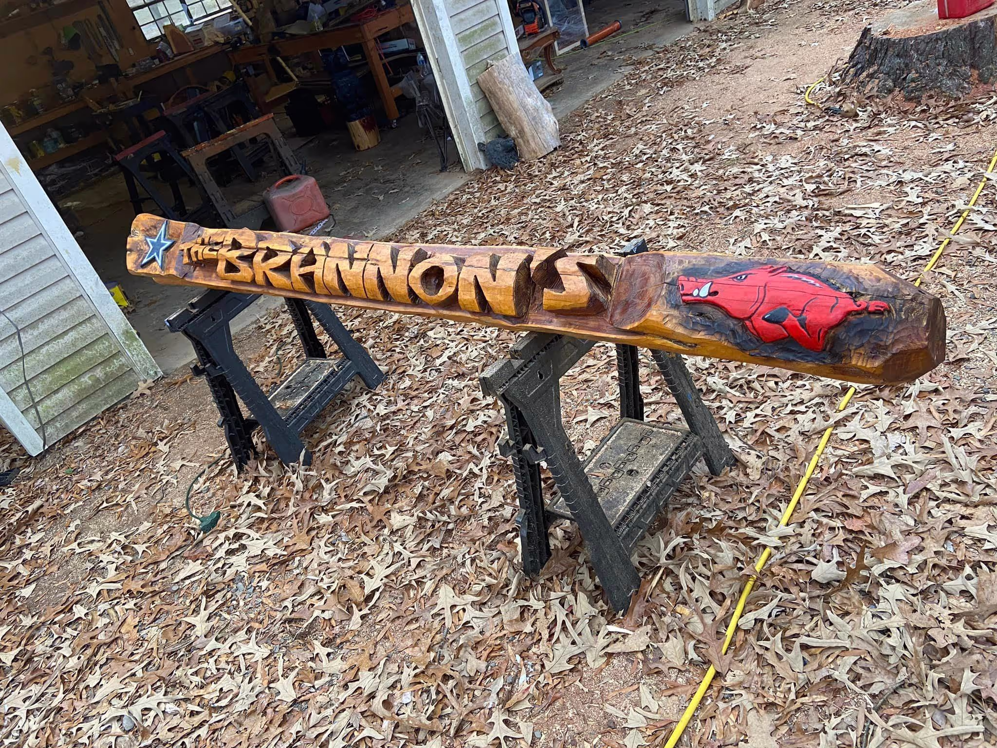 Custom carved name log with stand