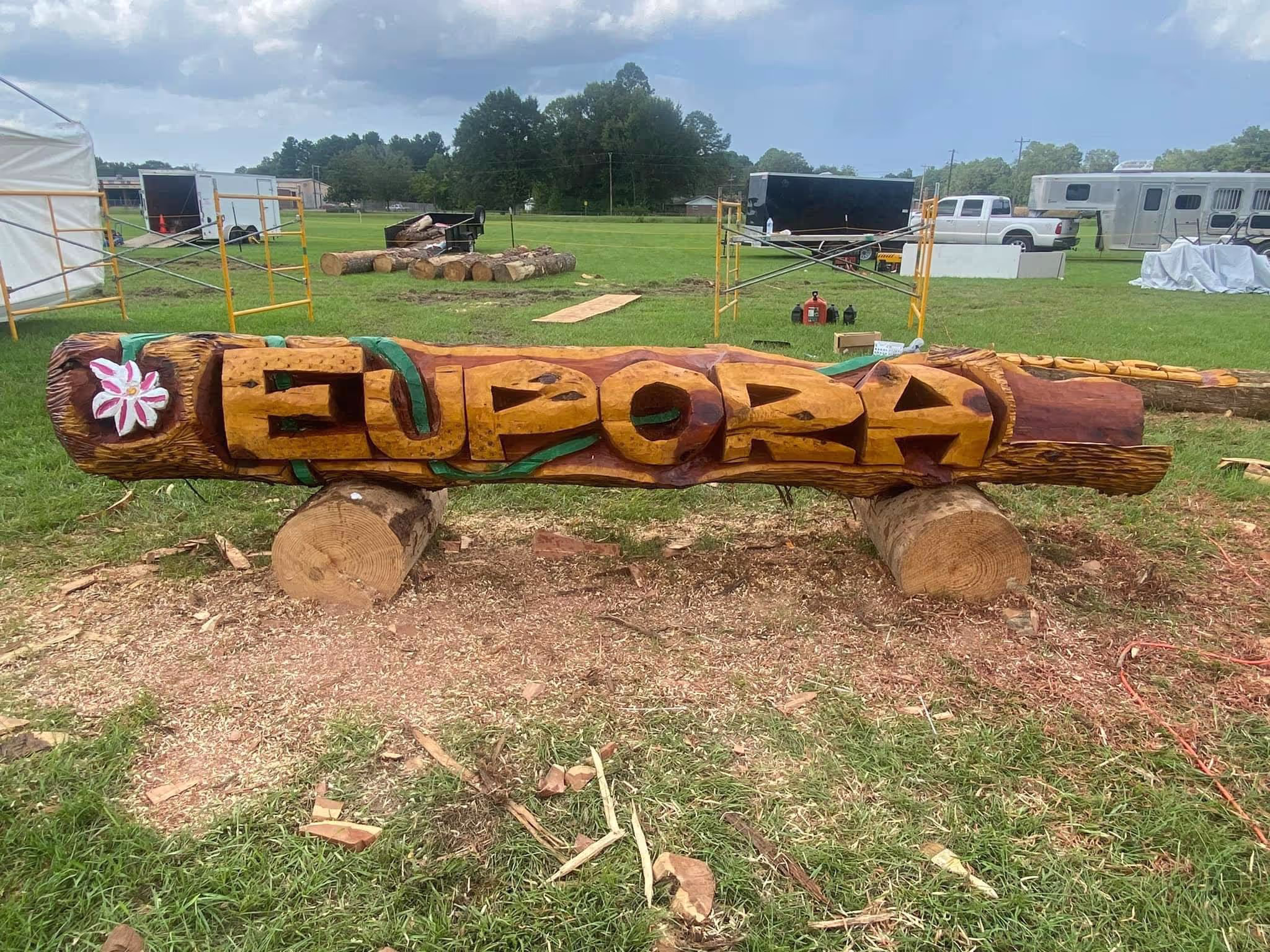 Custom carved name log